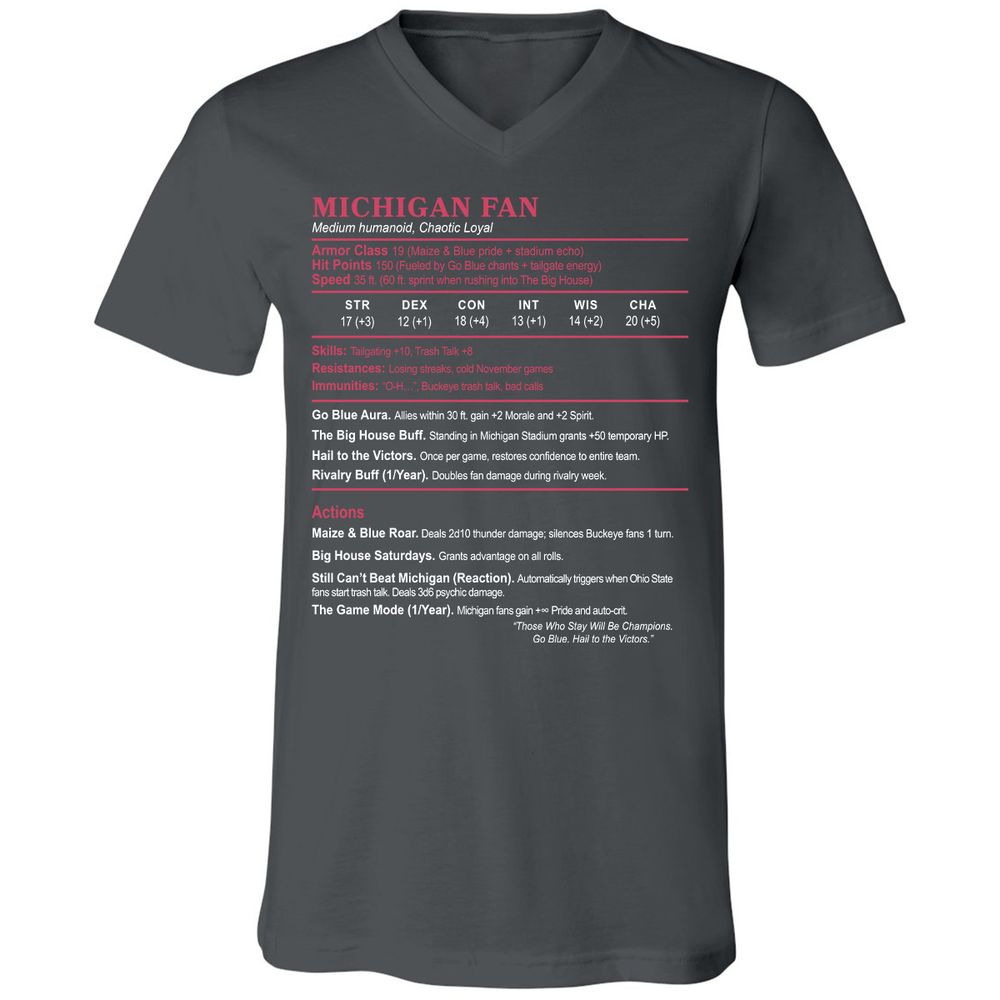 MICHIGAN FAN Unisex V-Neck T-Shirt - Asphalt - 12