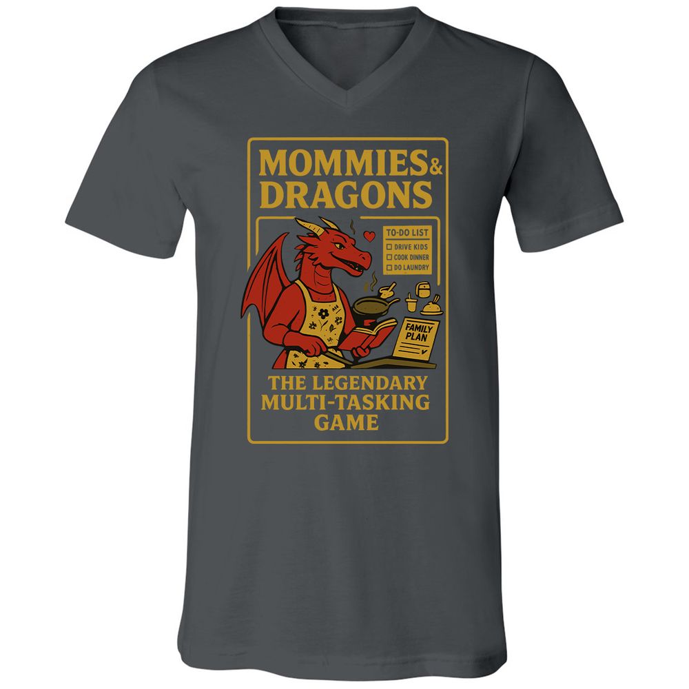 Mommies & Dragons Unisex V-Neck T-Shirt - Asphalt - 12