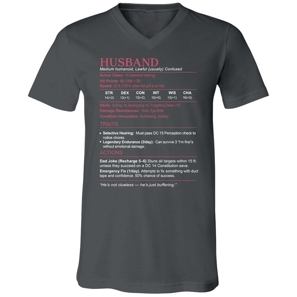 Husband Stats Unisex V-Neck T-Shirt - Asphalt - 12