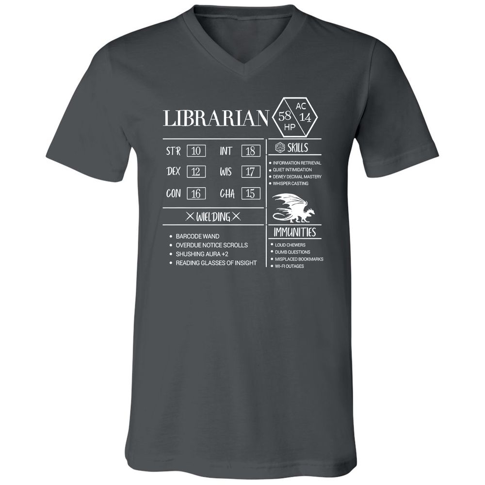 Librarian New Unisex V-Neck T-Shirt - Asphalt - 12
