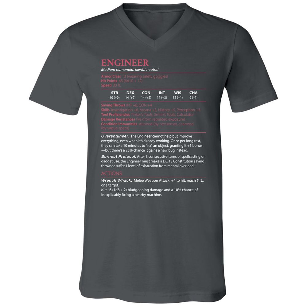 Engineer Stats Unisex V-Neck T-Shirt - Asphalt - 12
