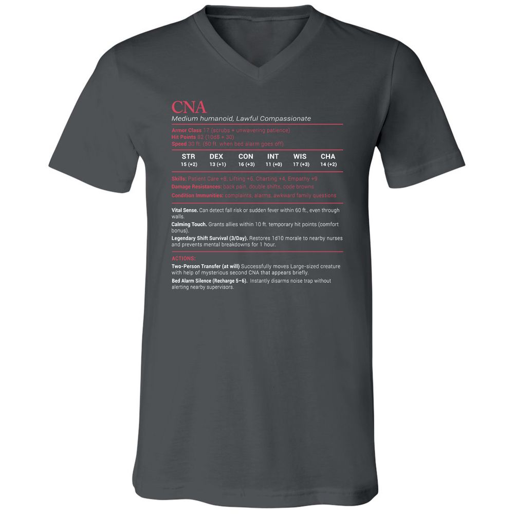 CNA Stats Unisex V-Neck T-Shirt - Asphalt - 12