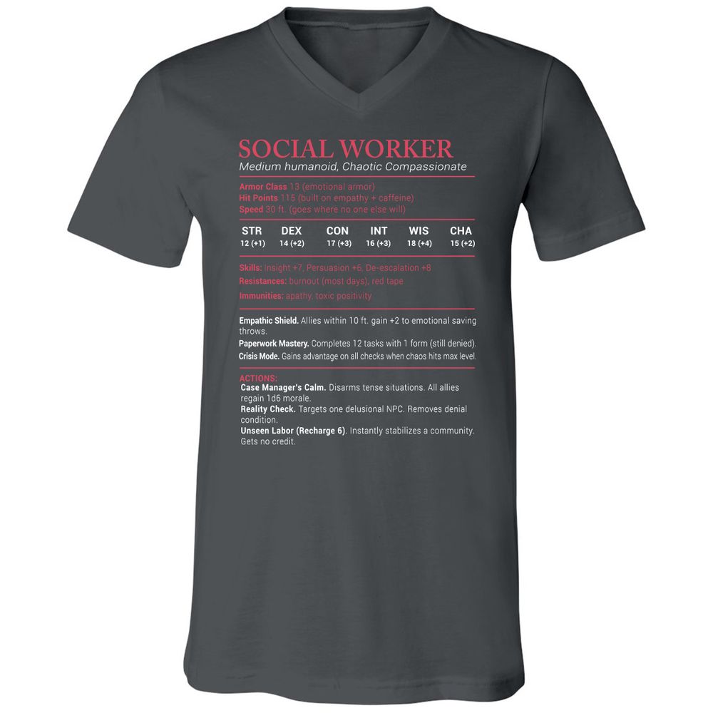 Social Worker Stats Unisex V-Neck T-Shirt - Asphalt - 12