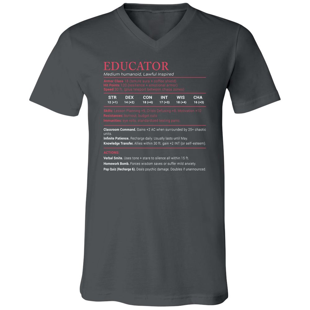 Educator Stats Unisex V-Neck T-Shirt - Asphalt - 12