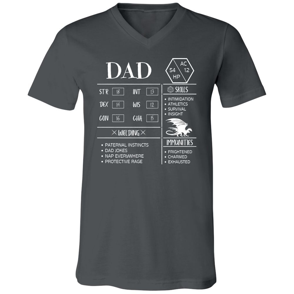 Dad Stats 2 Unisex V-Neck T-Shirt - Asphalt - 12