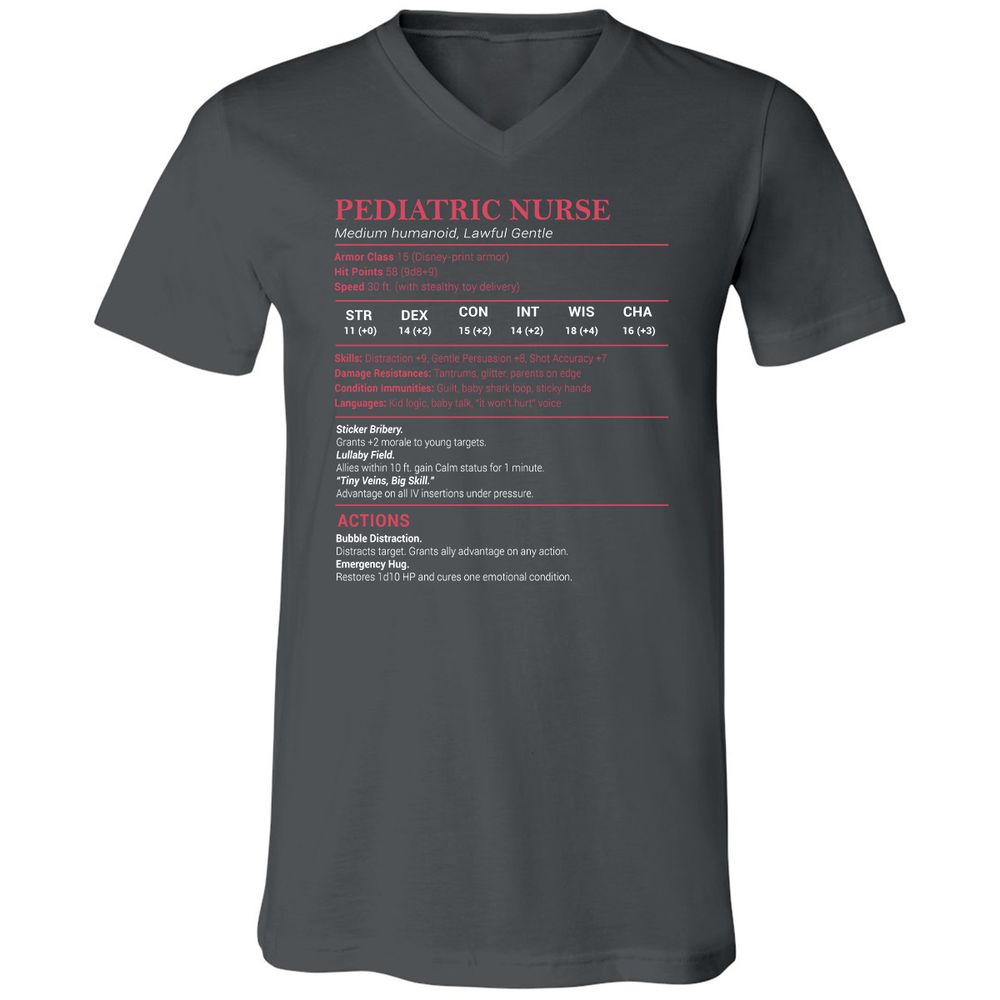Pediatric Nurse Unisex V-Neck T-Shirt - Asphalt - 12