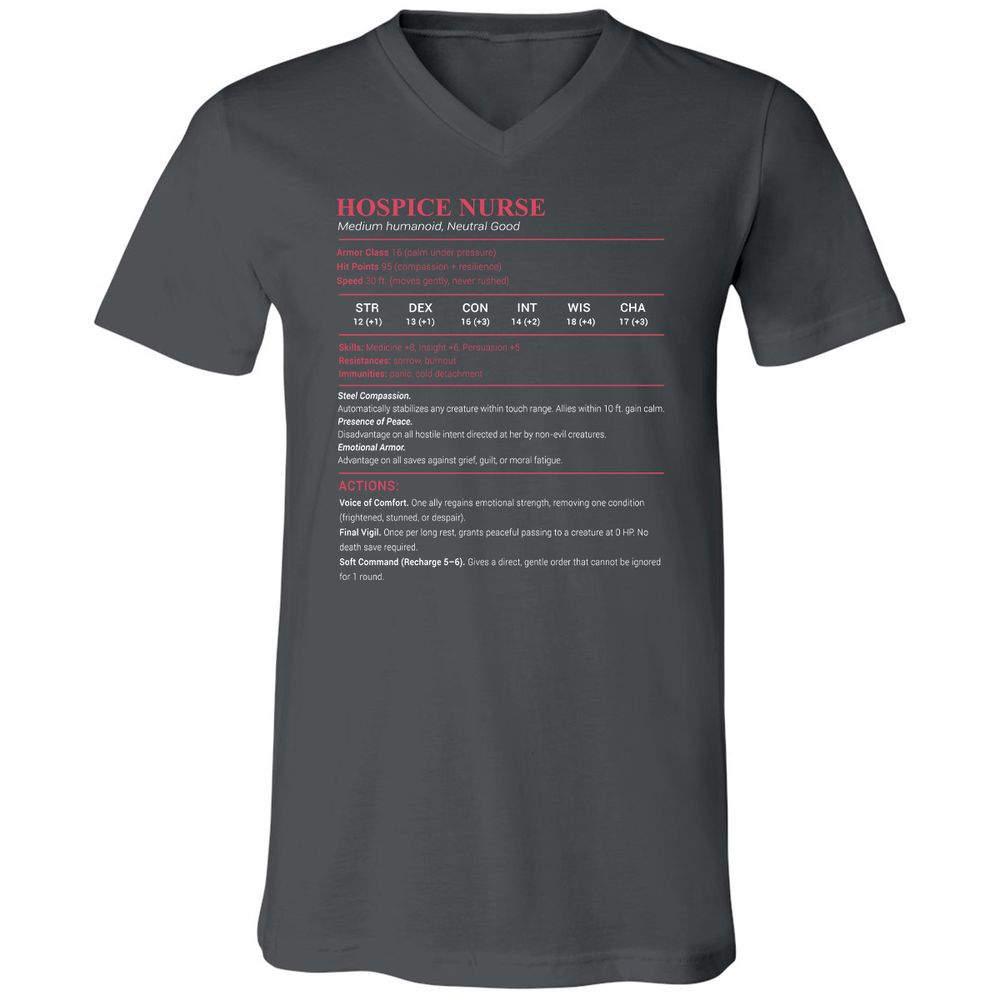 Hospice Nurse Stats Unisex V-Neck T-Shirt - Asphalt - 12