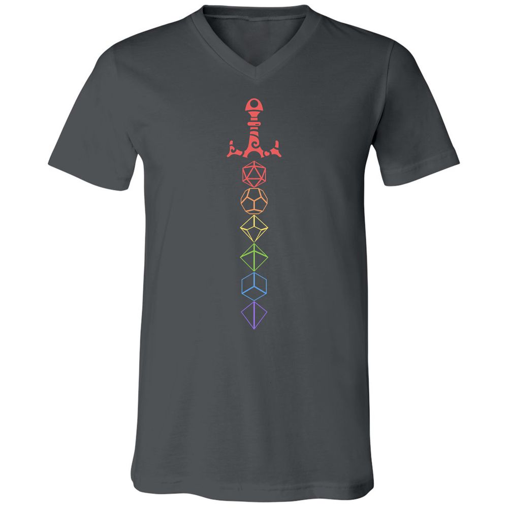 Rainbow Dice Sword LGBT Unisex V-Neck T-Shirt - Asphalt - 12
