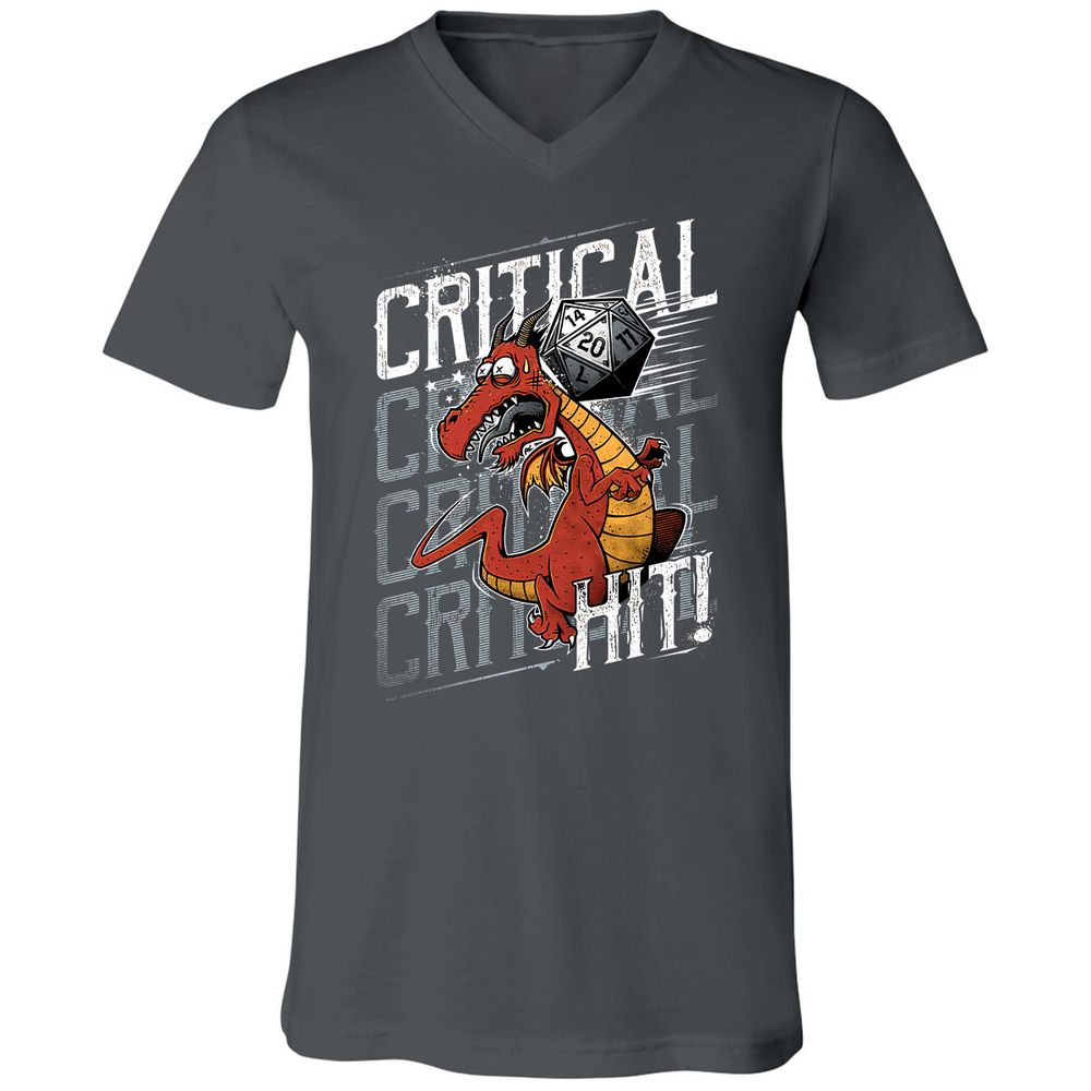 Funny Dragon Critical Hit Unisex V-Neck T-Shirt - Asphalt - 12