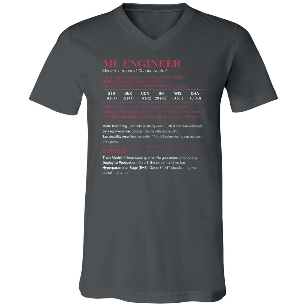 ML Engineer Unisex V-Neck T-Shirt - Asphalt - 12