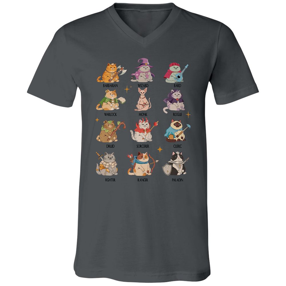 Dungeons And Cats Unisex V-Neck T-Shirt - Asphalt - 12