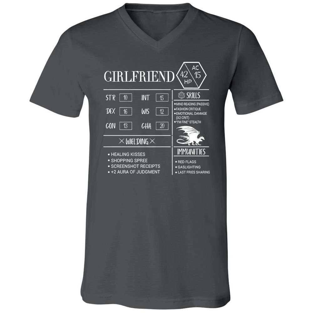Girlfriend Stats Unisex V-Neck T-Shirt - Asphalt - 12