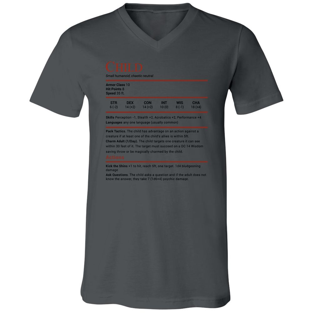 Child Stats Unisex V-Neck T-Shirt - Asphalt - 12