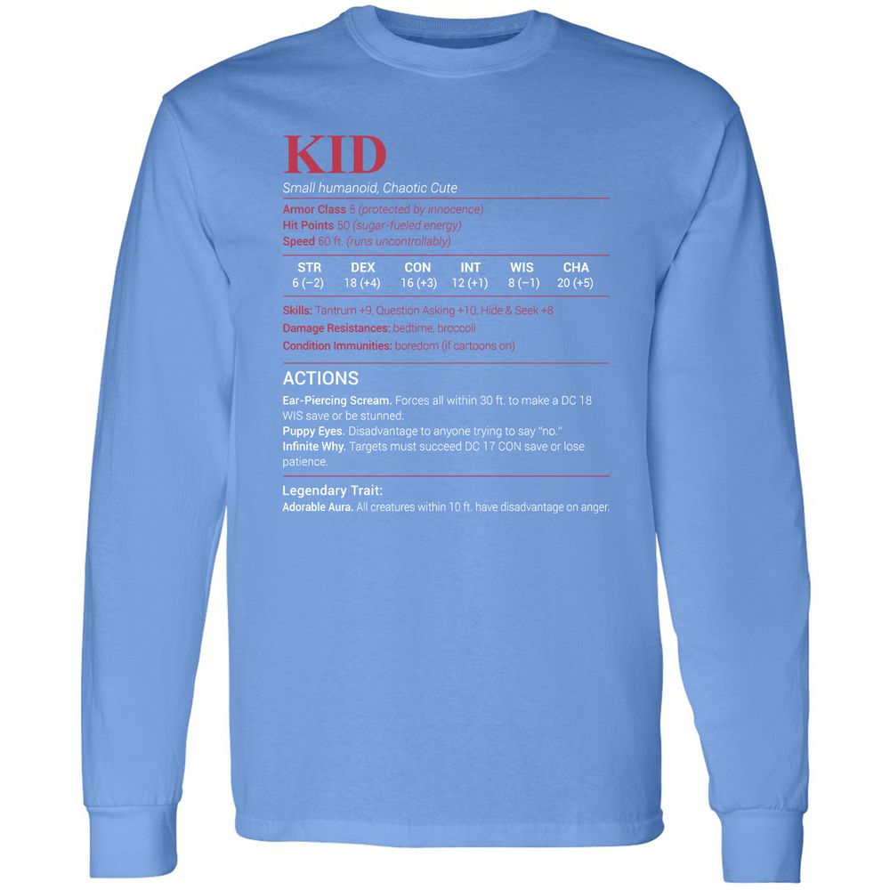 Kid Stats Long Sleeve T-Shirt - Carolina Blue - 12