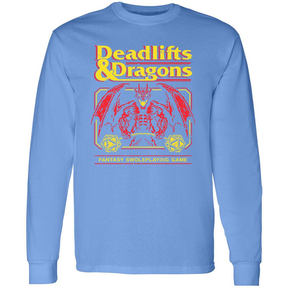 Deadlifts And Dragons Long Sleeve T-Shirt - Carolina Blue - 12