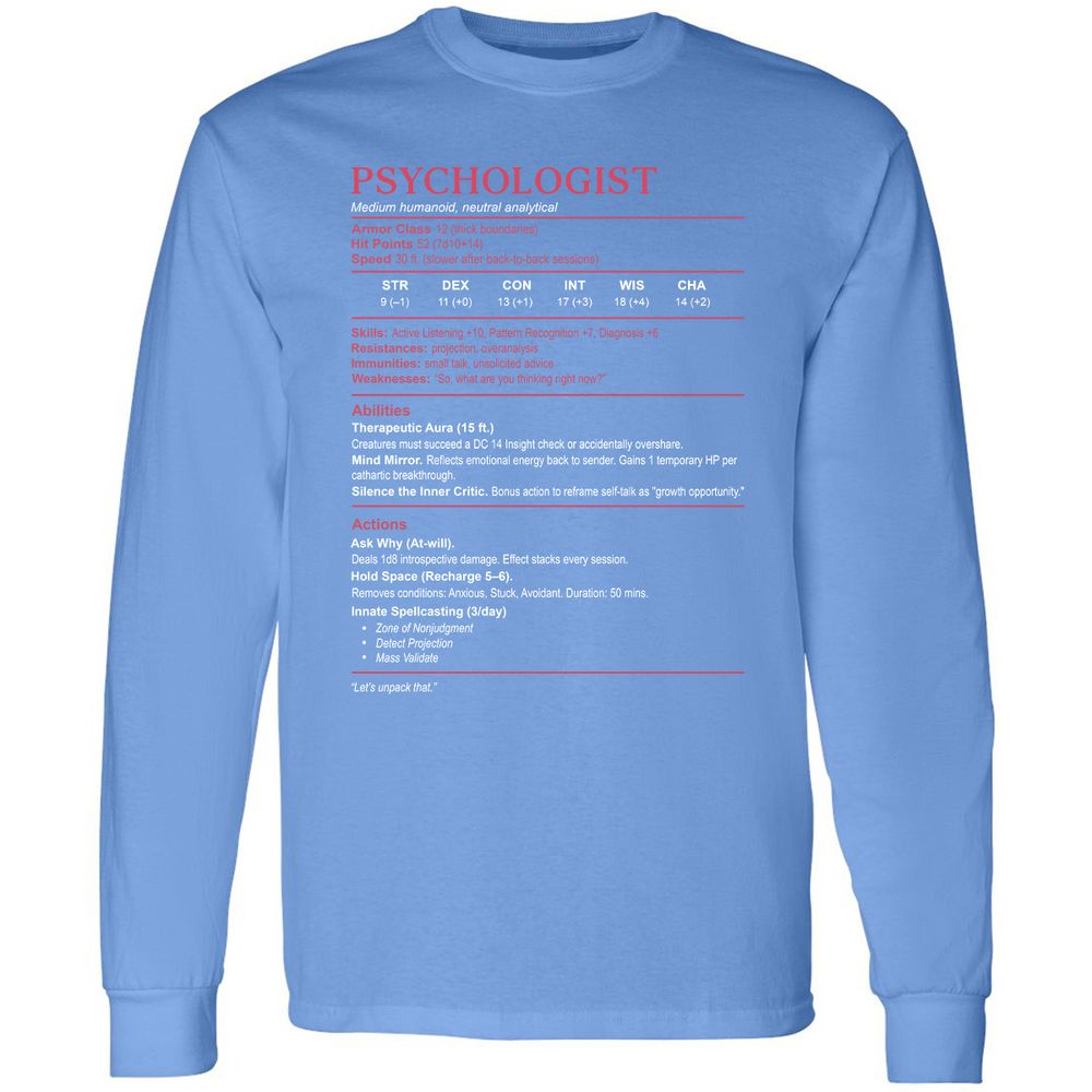Psychologist Stats Long Sleeve T-Shirt - Carolina Blue - 12