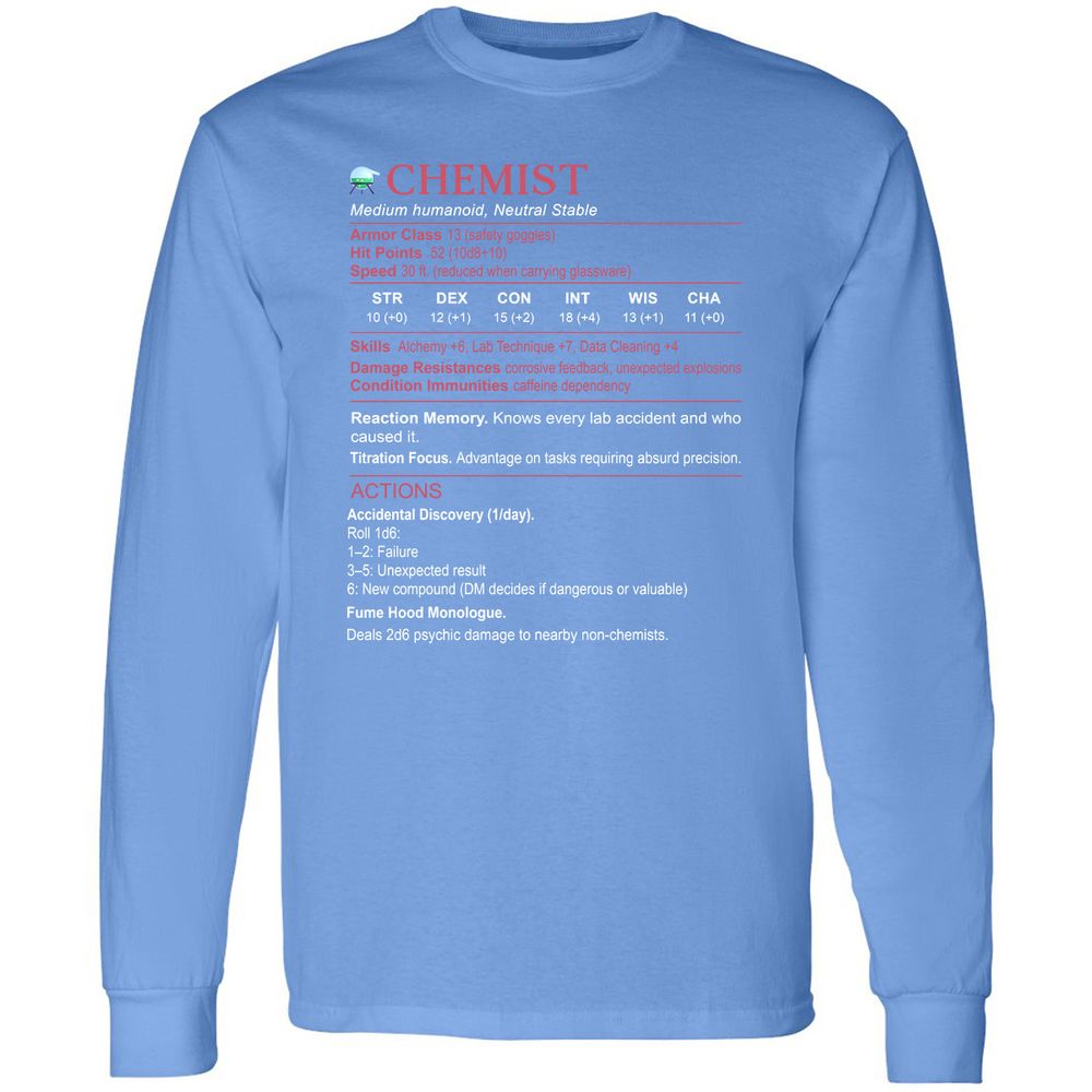 Chemist Stats Long Sleeve T-Shirt - Carolina Blue - 12