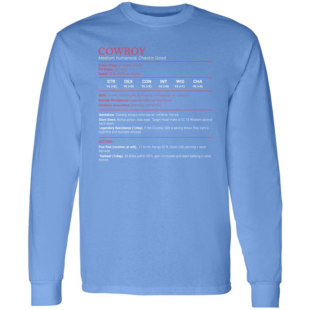 Cowboy Stats Long Sleeve T-Shirt - Carolina Blue - 12