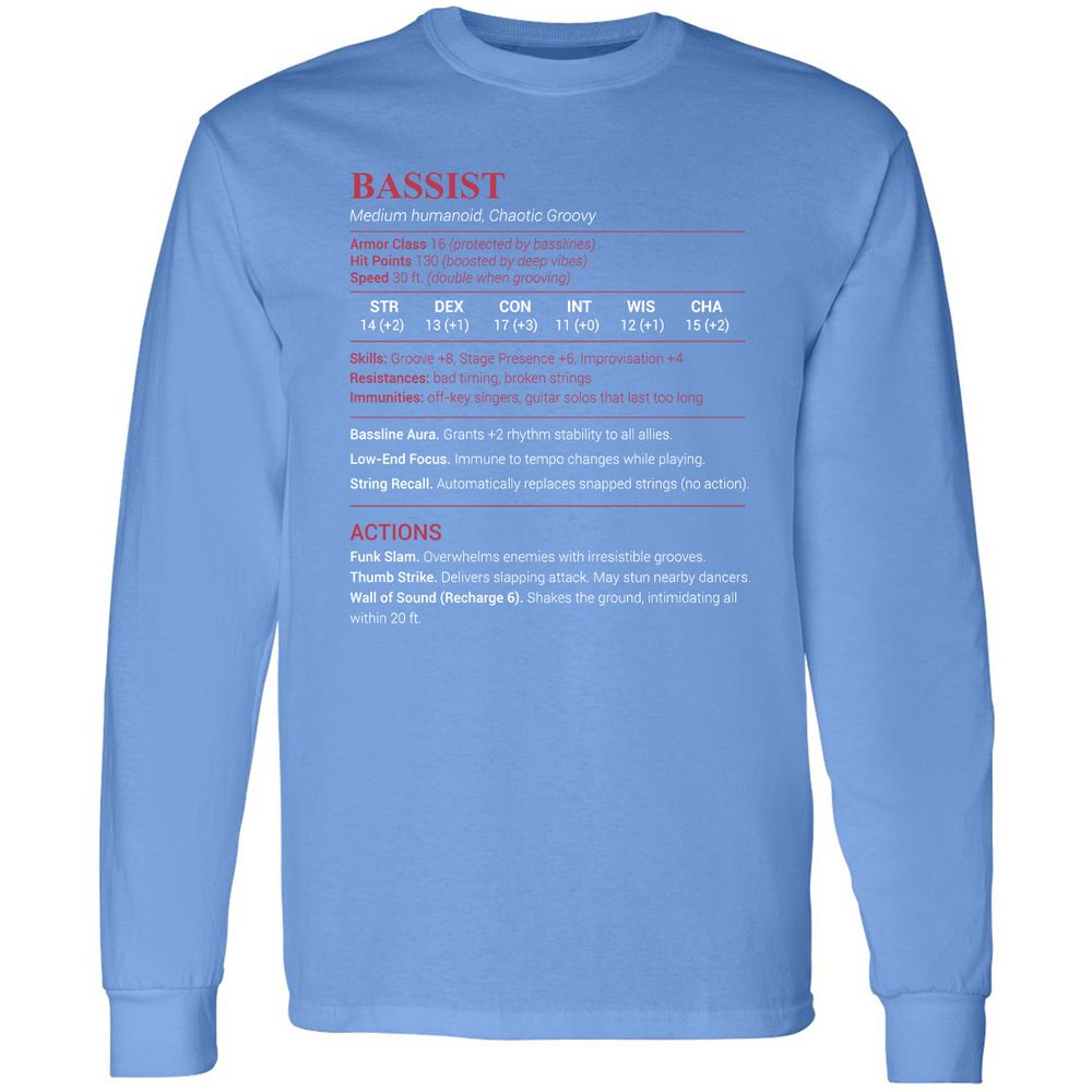 Bassist Stats Long Sleeve T-Shirt - Carolina Blue - 12