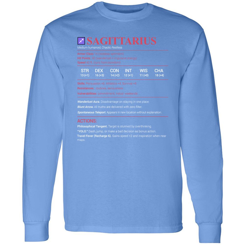 Sagittarius Stats Long Sleeve T-Shirt - Carolina Blue - 12