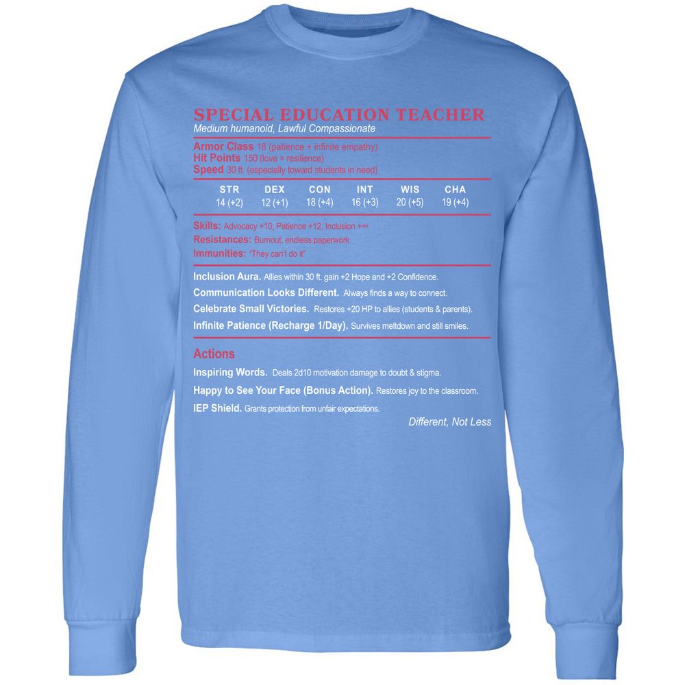 Special Education Teacher Long Sleeve T-Shirt - Carolina Blue - 12