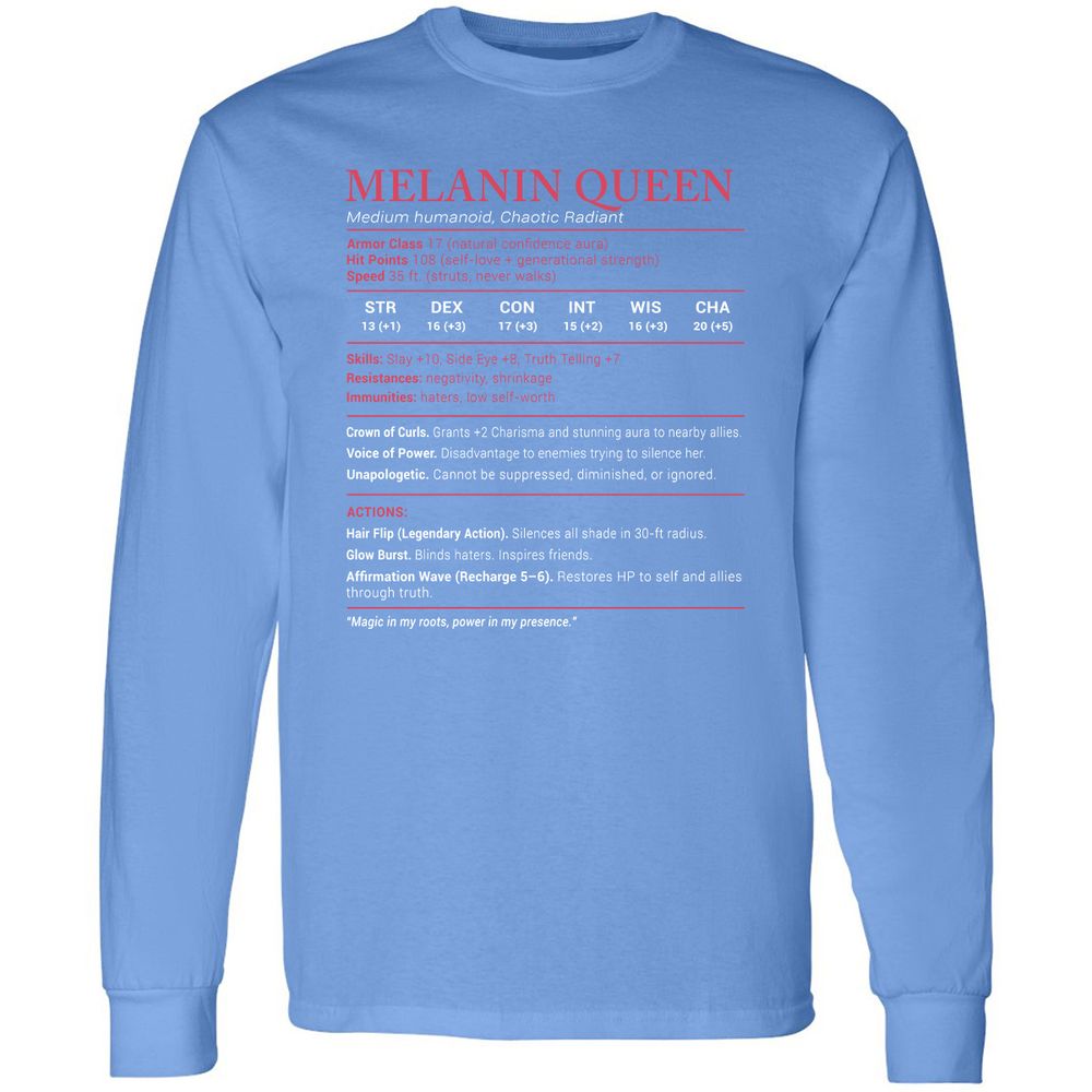 Melanin Queen Stats Long Sleeve T-Shirt - Carolina Blue - 12