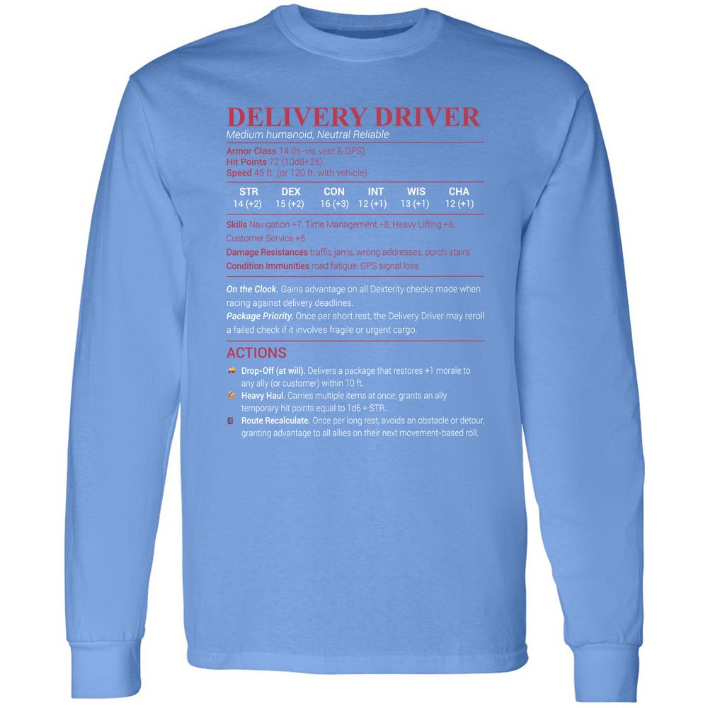 Delivery Driver Long Sleeve T-Shirt - Carolina Blue - 12