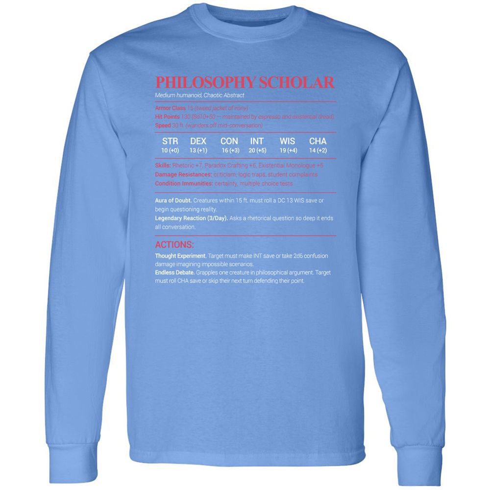 Philosophy Scholar Long Sleeve T-Shirt - Carolina Blue - 12