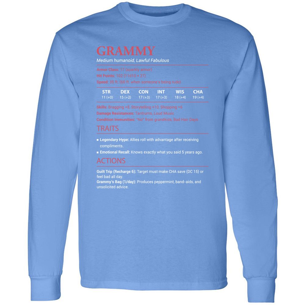 Grammy Stats Long Sleeve T-Shirt - Carolina Blue - 12