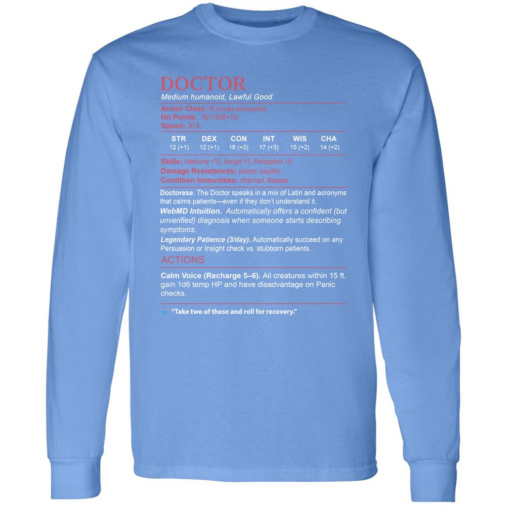 Doctor Stats Long Sleeve T-Shirt - Carolina Blue - 12