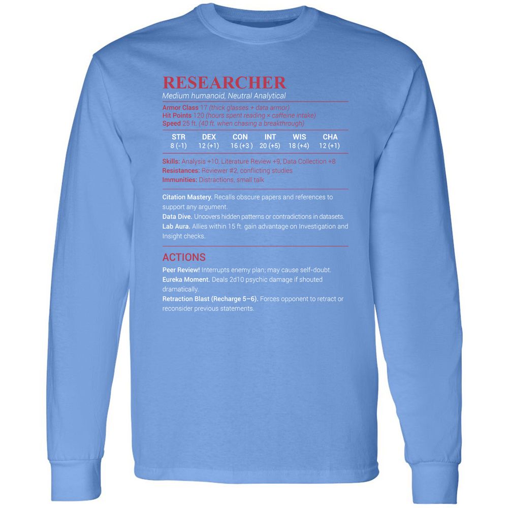 Researcher Stats Long Sleeve T-Shirt - Carolina Blue - 12