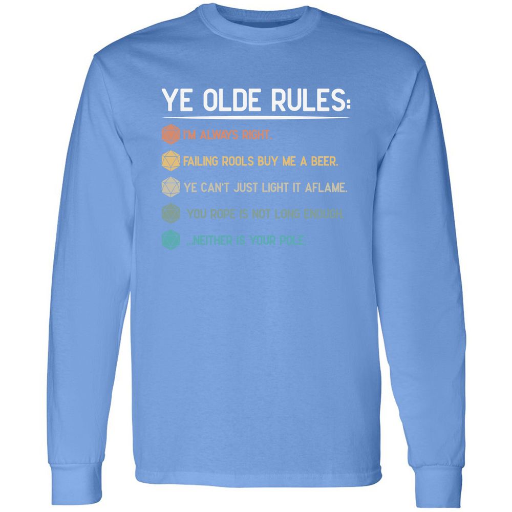 Dungeon Master Rules – Ye Olde RPG Long Sleeve T-Shirt - Carolina Blue - 12
