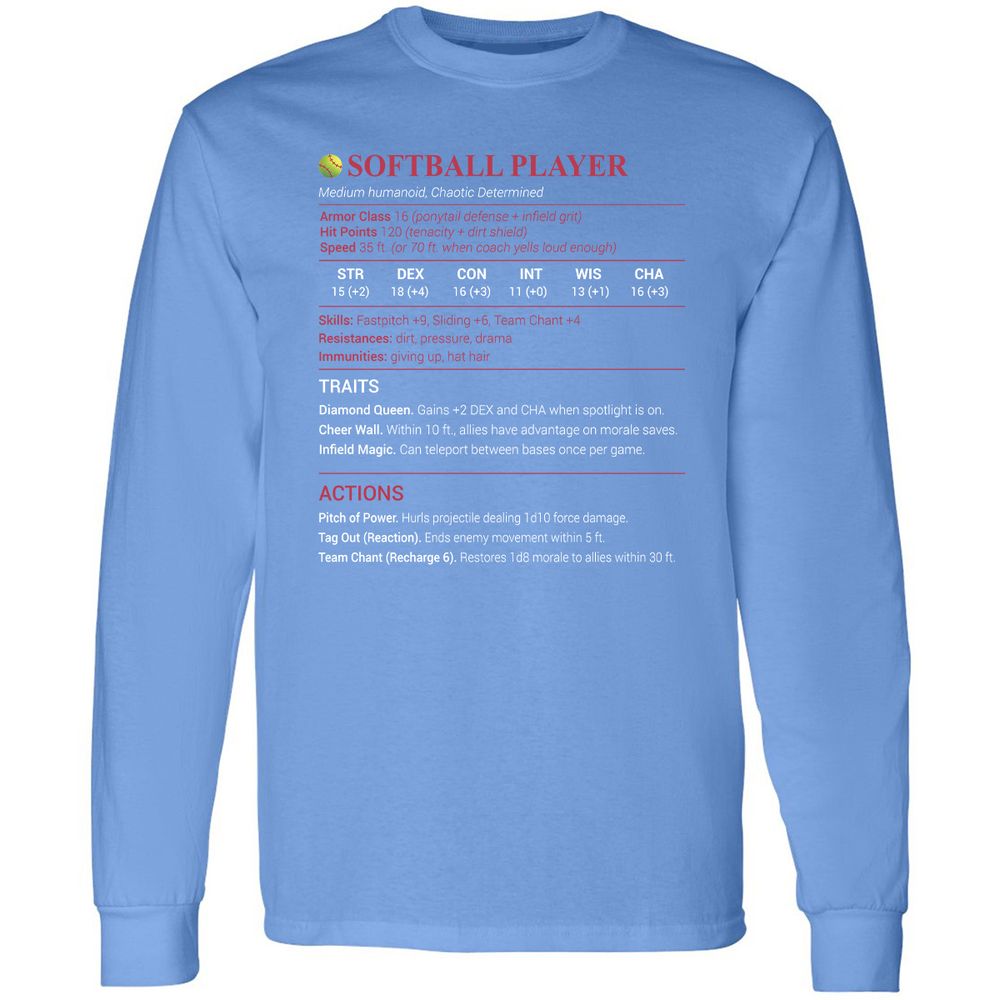 Softball Player Long Sleeve T-Shirt - Carolina Blue - 12