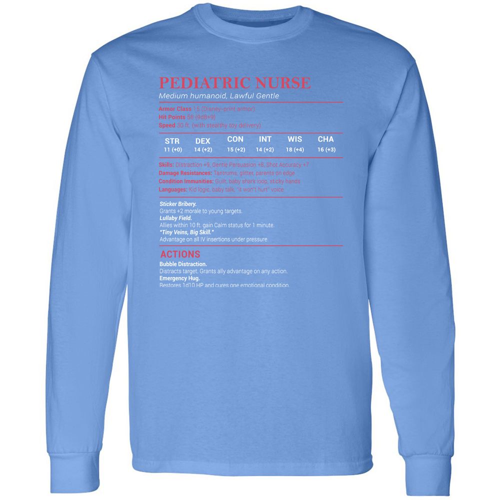 Pediatric Nurse Long Sleeve T-Shirt - Carolina Blue - 12