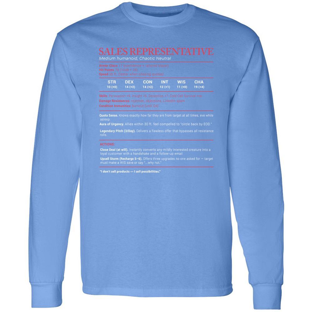 Sales Presentative Stats Long Sleeve T-Shirt - Carolina Blue - 12