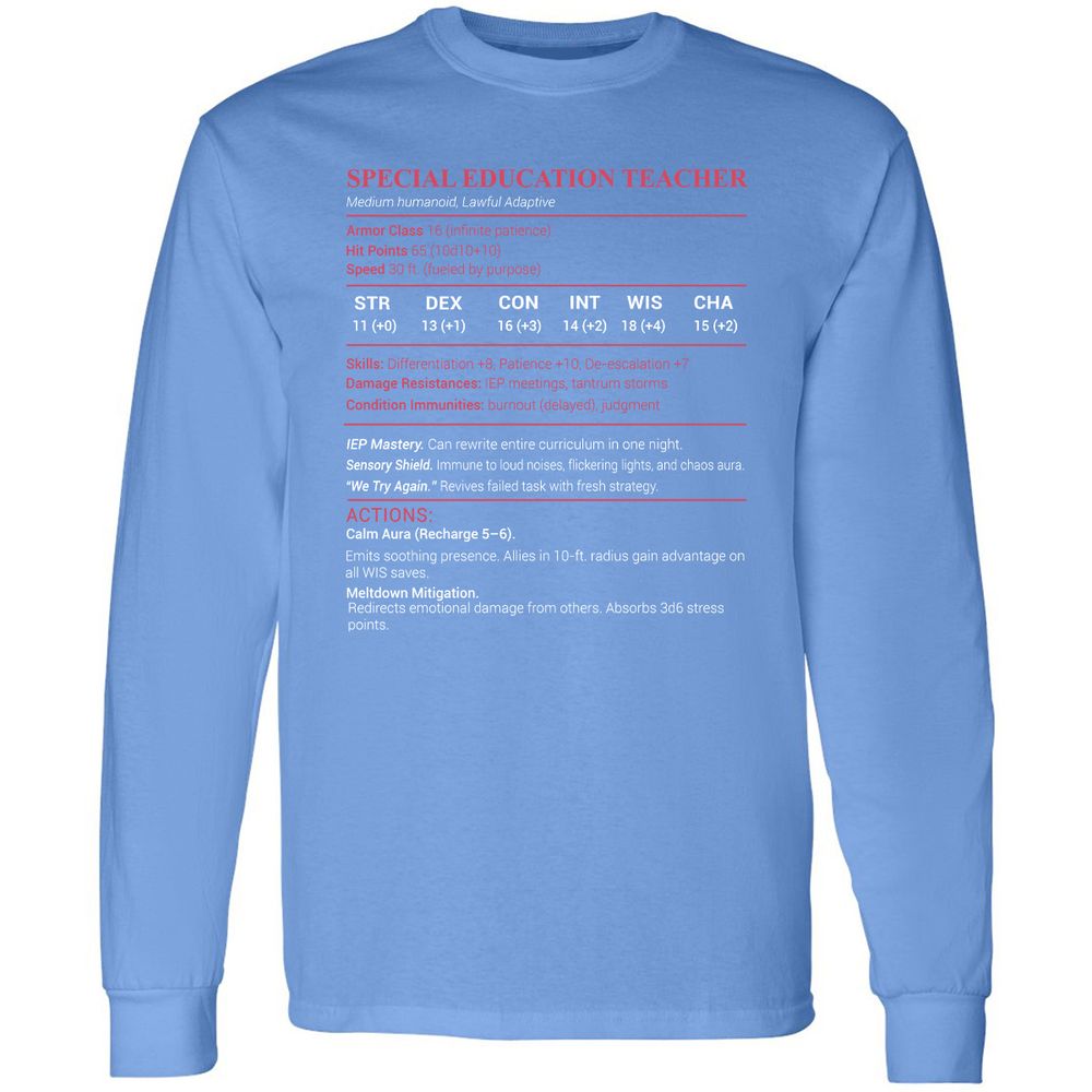 Special Edu Stats Long Sleeve T-Shirt - Carolina Blue - 12