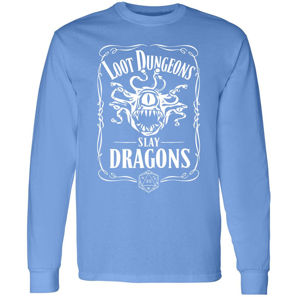 Loot Dungeon Slay Dragons Long Sleeve T-Shirt - Carolina Blue - 12