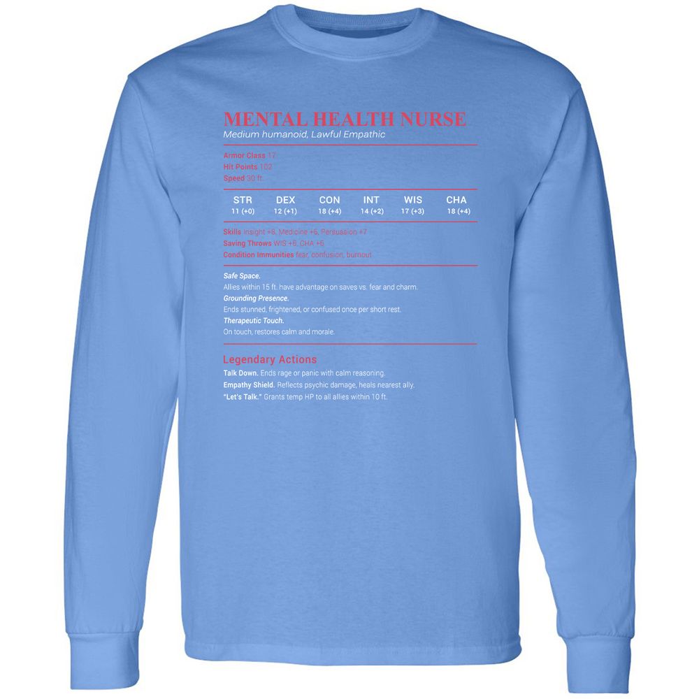 Mental Health Nurse Stats Long Sleeve T-Shirt - Carolina Blue - 12