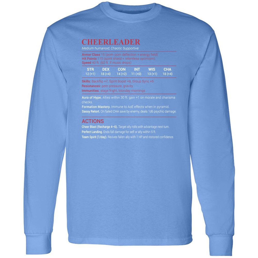 Cheerleader Stats Long Sleeve T-Shirt - Carolina Blue - 12