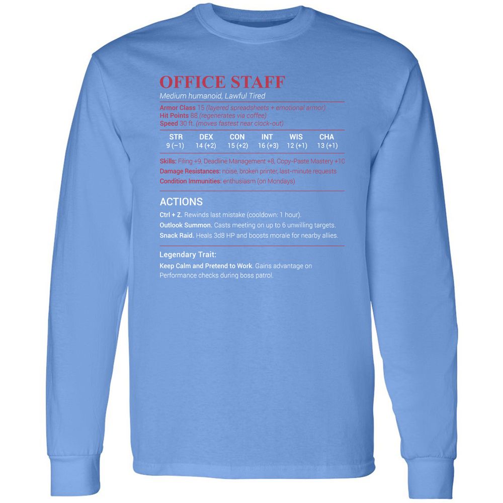 Office Staff Long Sleeve T-Shirt - Carolina Blue - 12