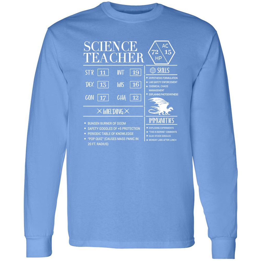 Science Teacher New Long Sleeve T-Shirt - Carolina Blue - 12