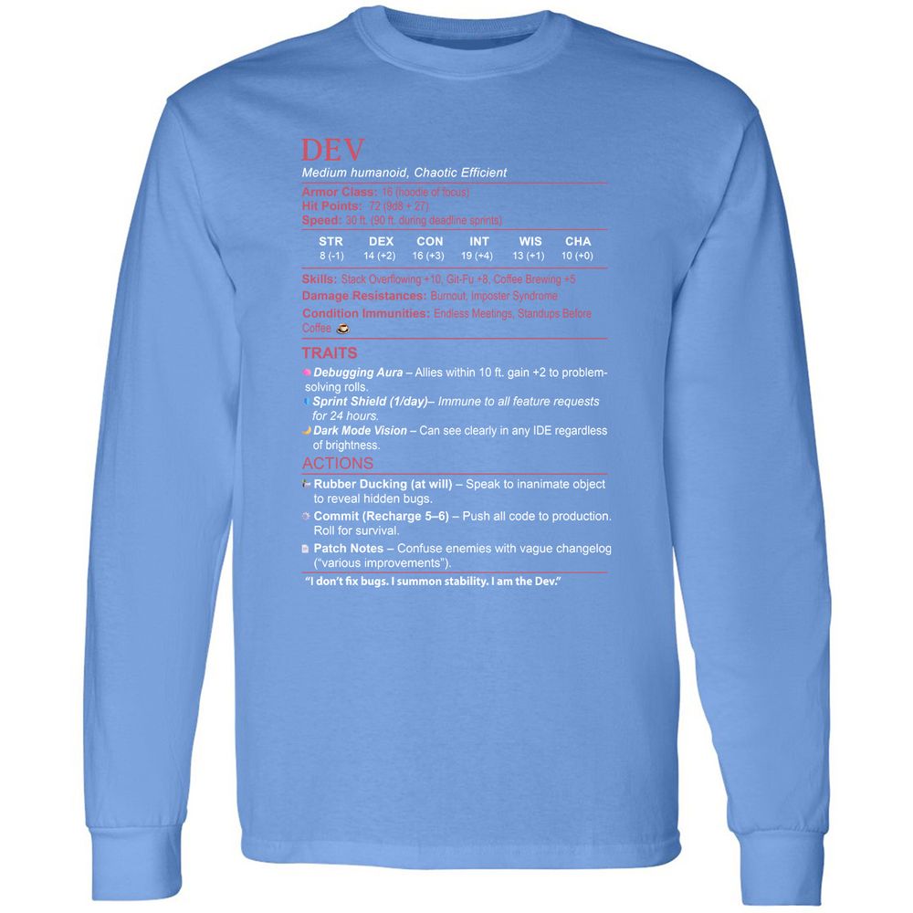DEV Stats Long Sleeve T-Shirt - Carolina Blue - 12