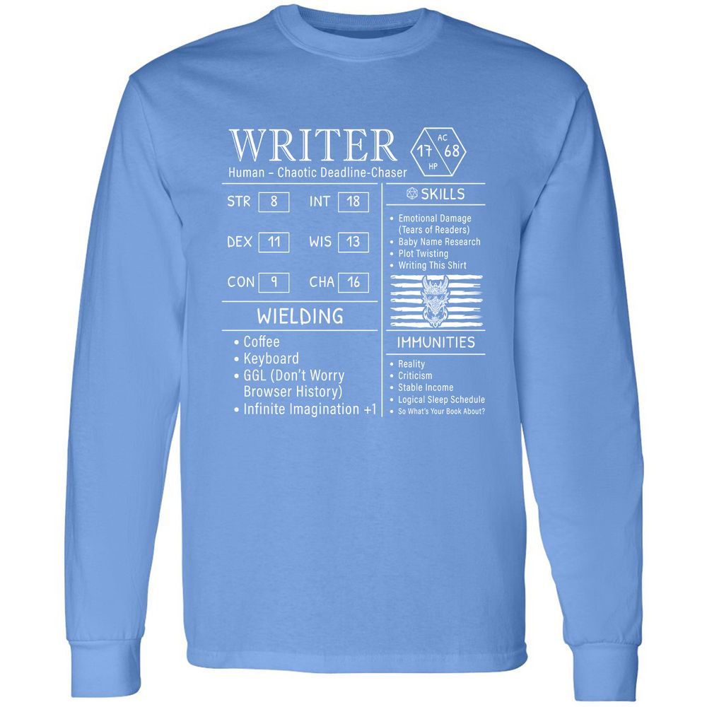 Writer Stats New Long Sleeve T-Shirt - Carolina Blue - 12