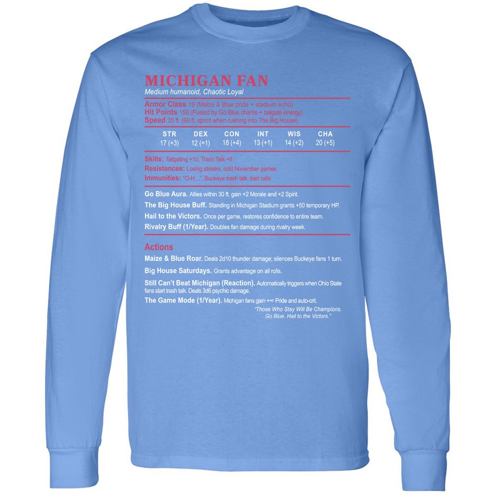 MICHIGAN FAN Long Sleeve T-Shirt - Carolina Blue - 12