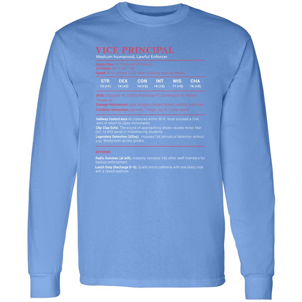 Vice Principal Stats Long Sleeve T-Shirt - Carolina Blue - 12