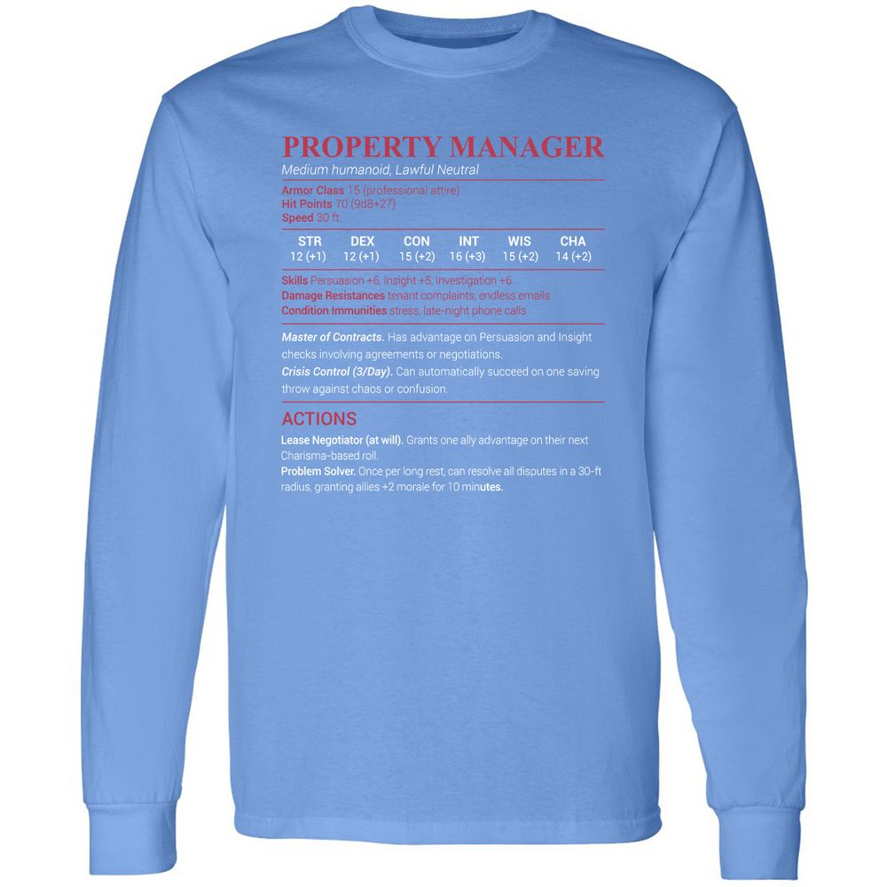 Property Manager Long Sleeve T-Shirt - Carolina Blue - 12