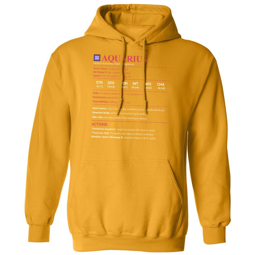 Aquarius Stats Classic Unisex Hoodie - Gold - 12