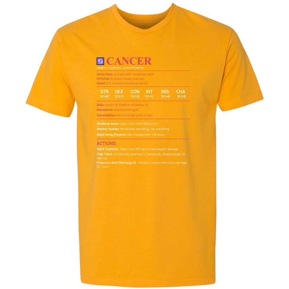 Cancer Stats Premium Unisex T-Shirt - Gold - 12