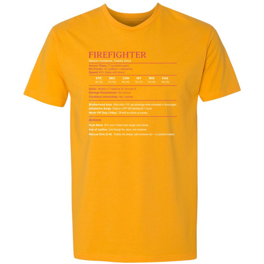 Firefighter Stats Premium Unisex T-Shirt - Gold - 12