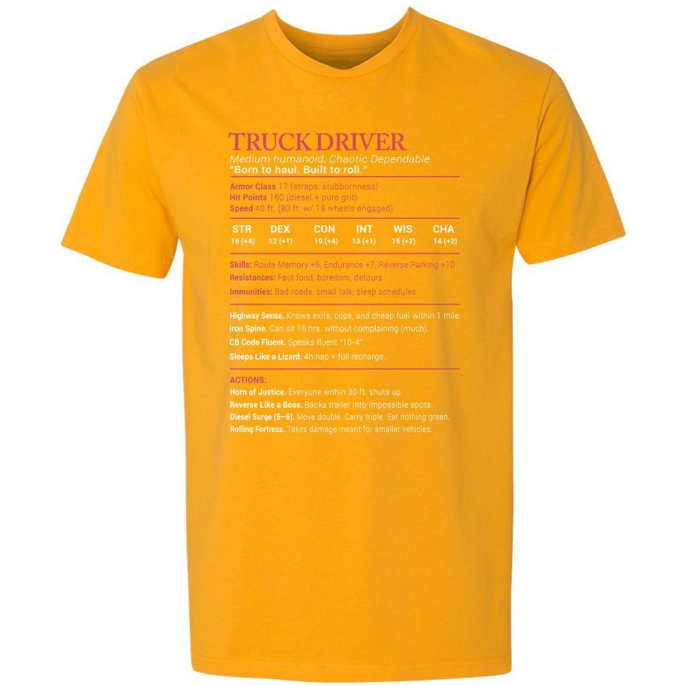 Truck Driver Stats Premium Unisex T-Shirt - Gold - 12